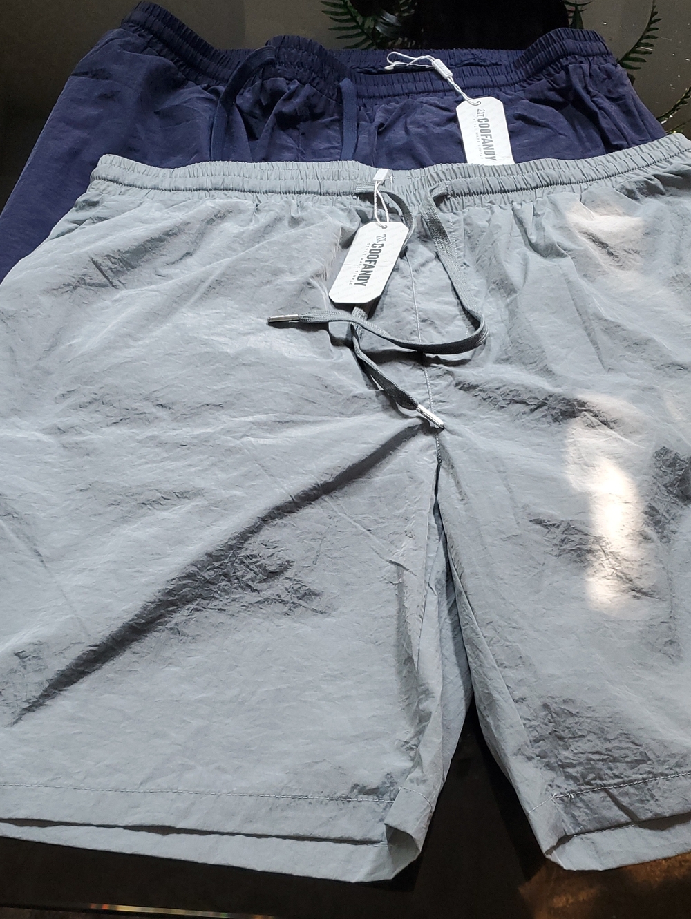 BNWT 2 Coofandy XXL reg Swim Shorts Navy & Gray w elastic waist